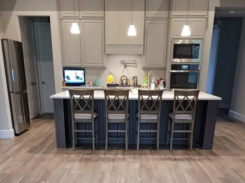 breakfast island in a remodeled kitchen